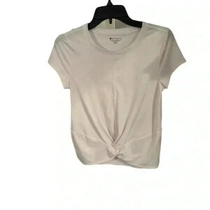 ATHLETA Womens S Essence Tee Cap Sleeve Twist  front  Short Sleeve dark Pink